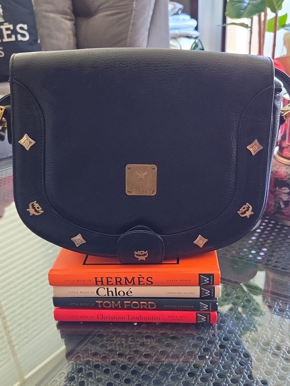 MCM Black Leather Crossbody Bag with Gold Hardware